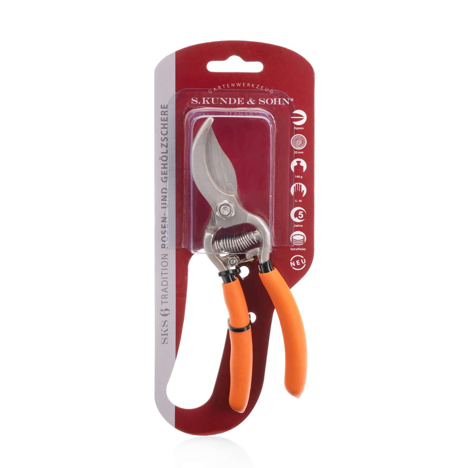 S. Kunde & Sohn Germany – SKS 6 Tradition Gartenschere orange + SKS T1 Trageetui