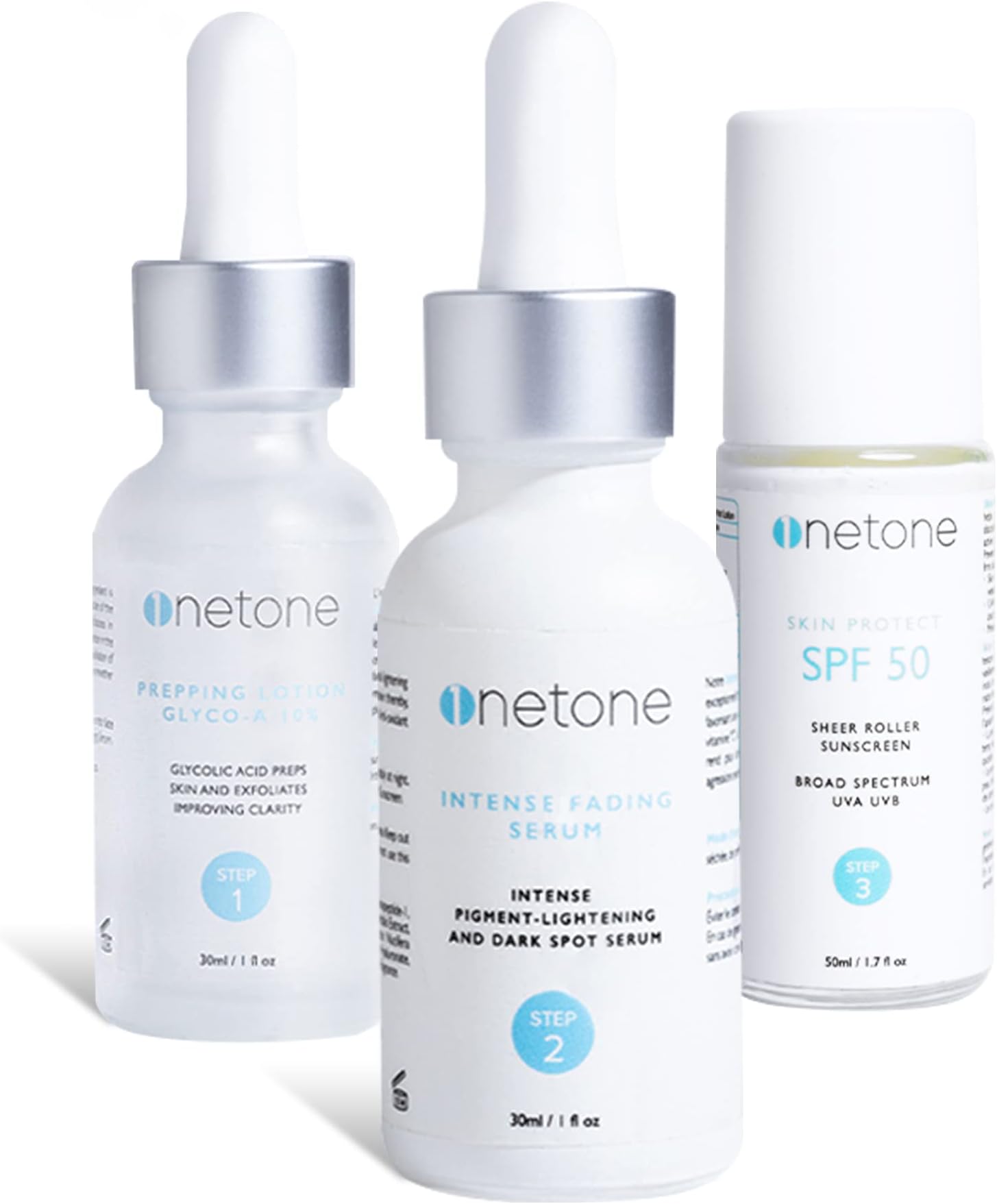 Omic OneTone, Hyperpigmentation Treatment, 3 Step Kit with Glycolic Acid, Dark Spot Serum, Sunscreen 50 | Chemical Peel For Face, Melasma, Even Tone, Acne Spot