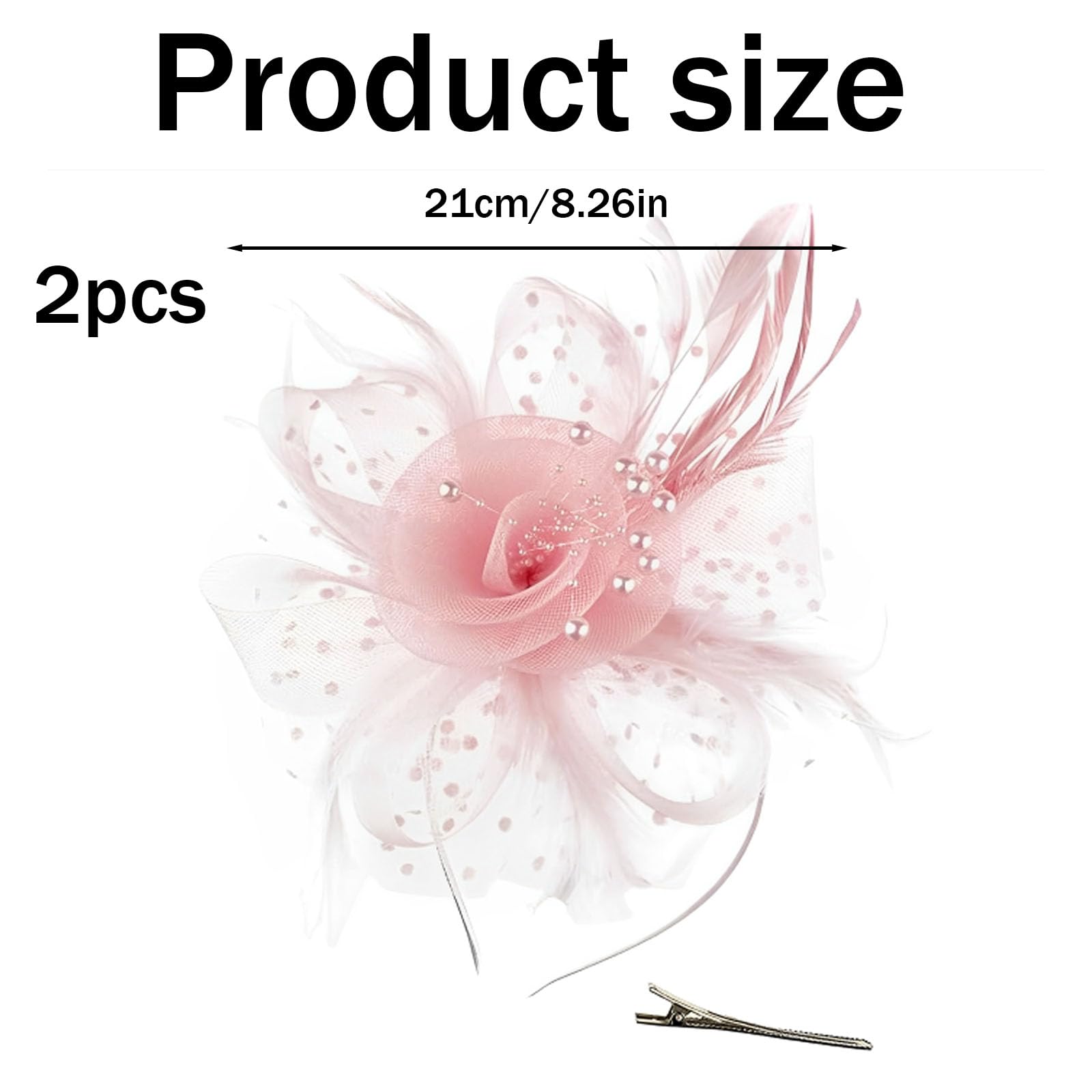 2Pcs Fascinators for Weddings Pale Pink Fascinator Hair Accessories, 21cm Diameter - Image 2