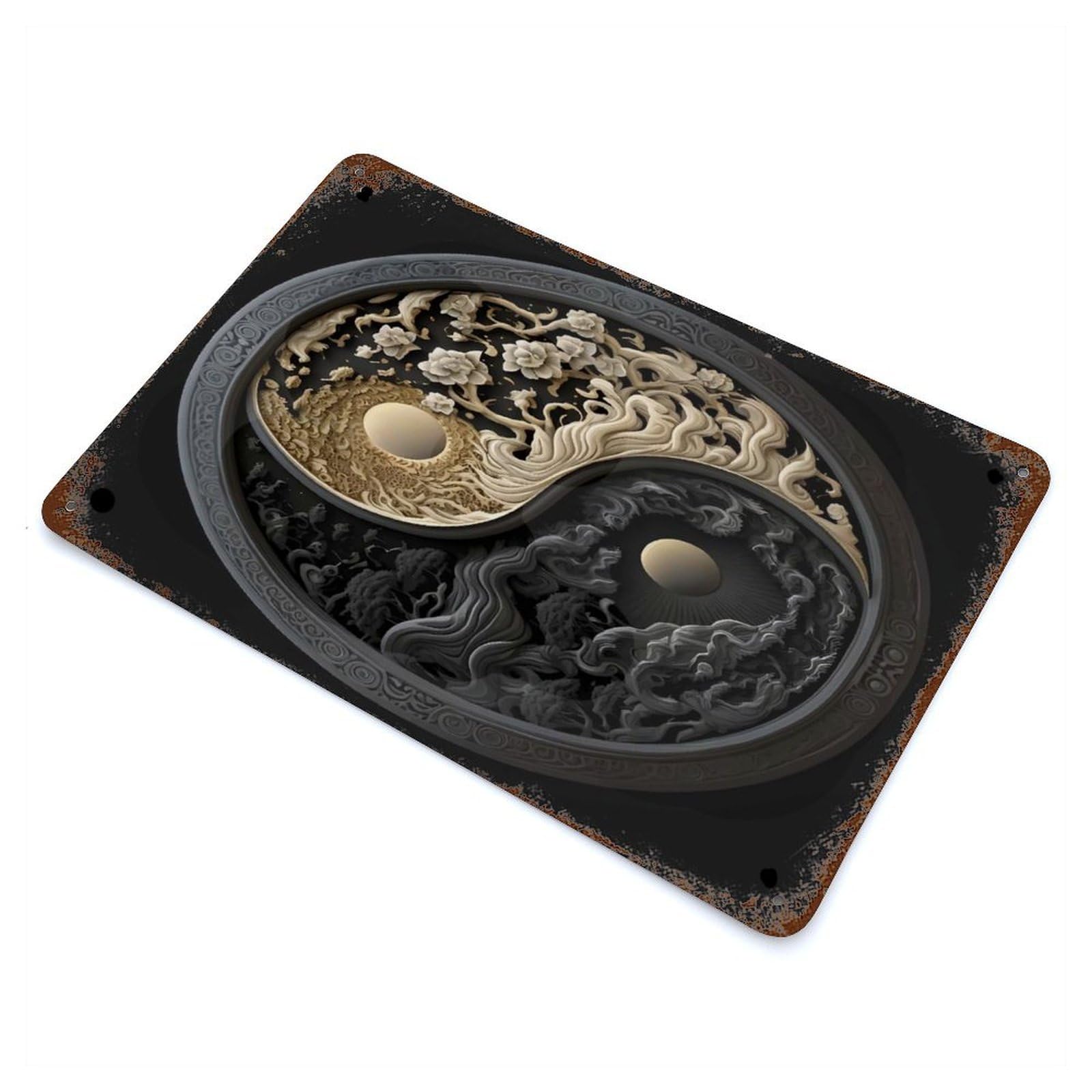Yin And Yang Poster Vintage Wall Sign 11.8"x7.9", Rust Effect Metal Decor for Farmhouse, Kitchen And Entryway Decor