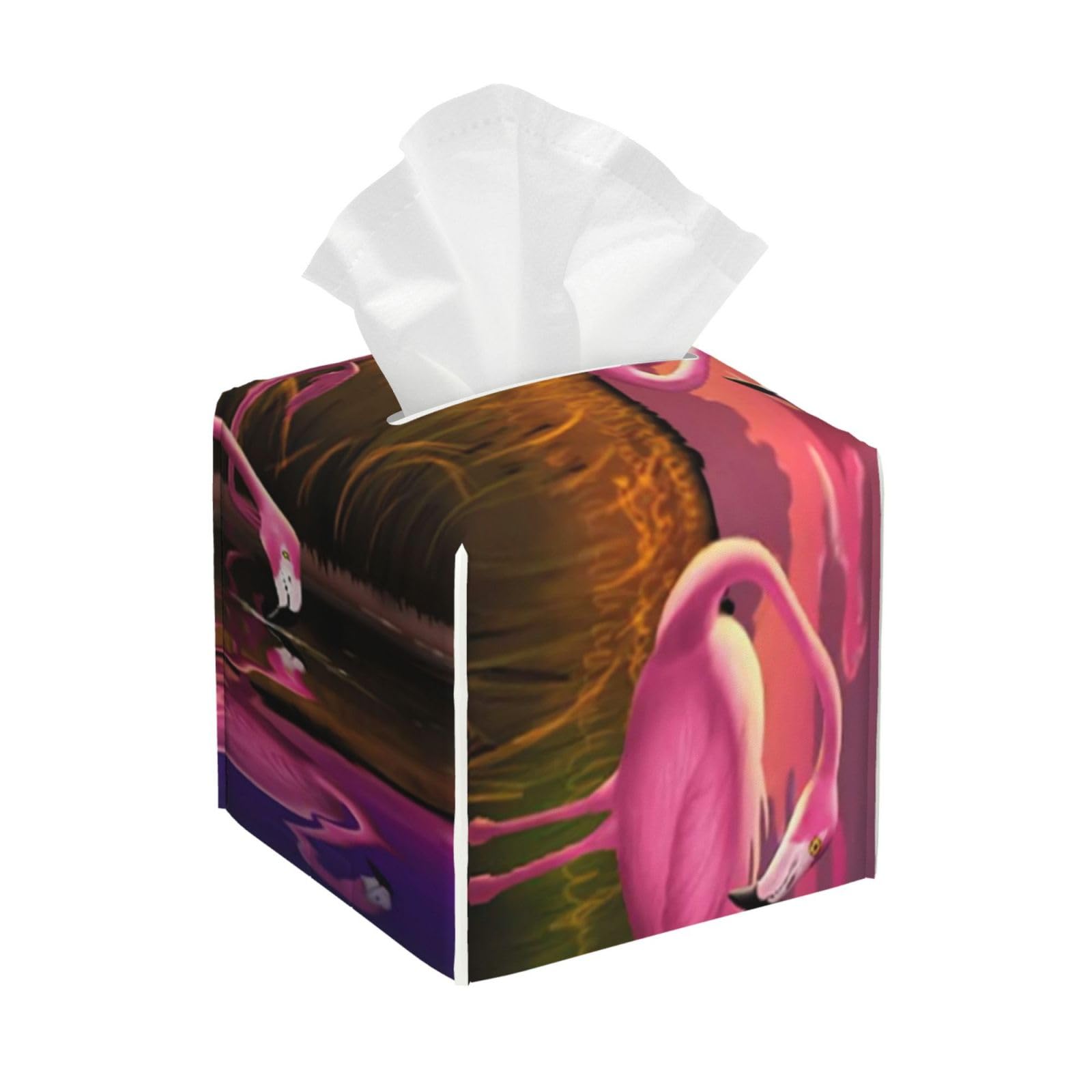 Abstract Tropical Landscape Sunset Flamingo PVC Cube Tissue Pack for Home Office Bathroom Use