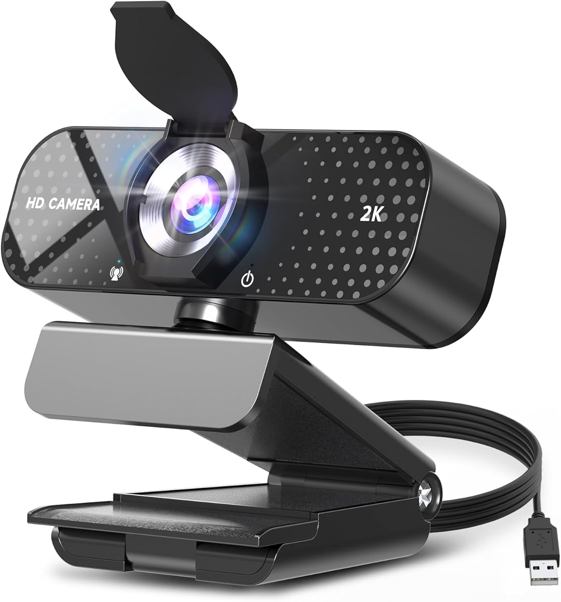 2K HD Webcam with Wide Angle Lens, Privacy Cover,Auto Light Correction and Noise-Canceling Mic, Plug & Play USB Camera for Mac/Laptop/PC, Compatible with Zoom, Skype, Teams - Black