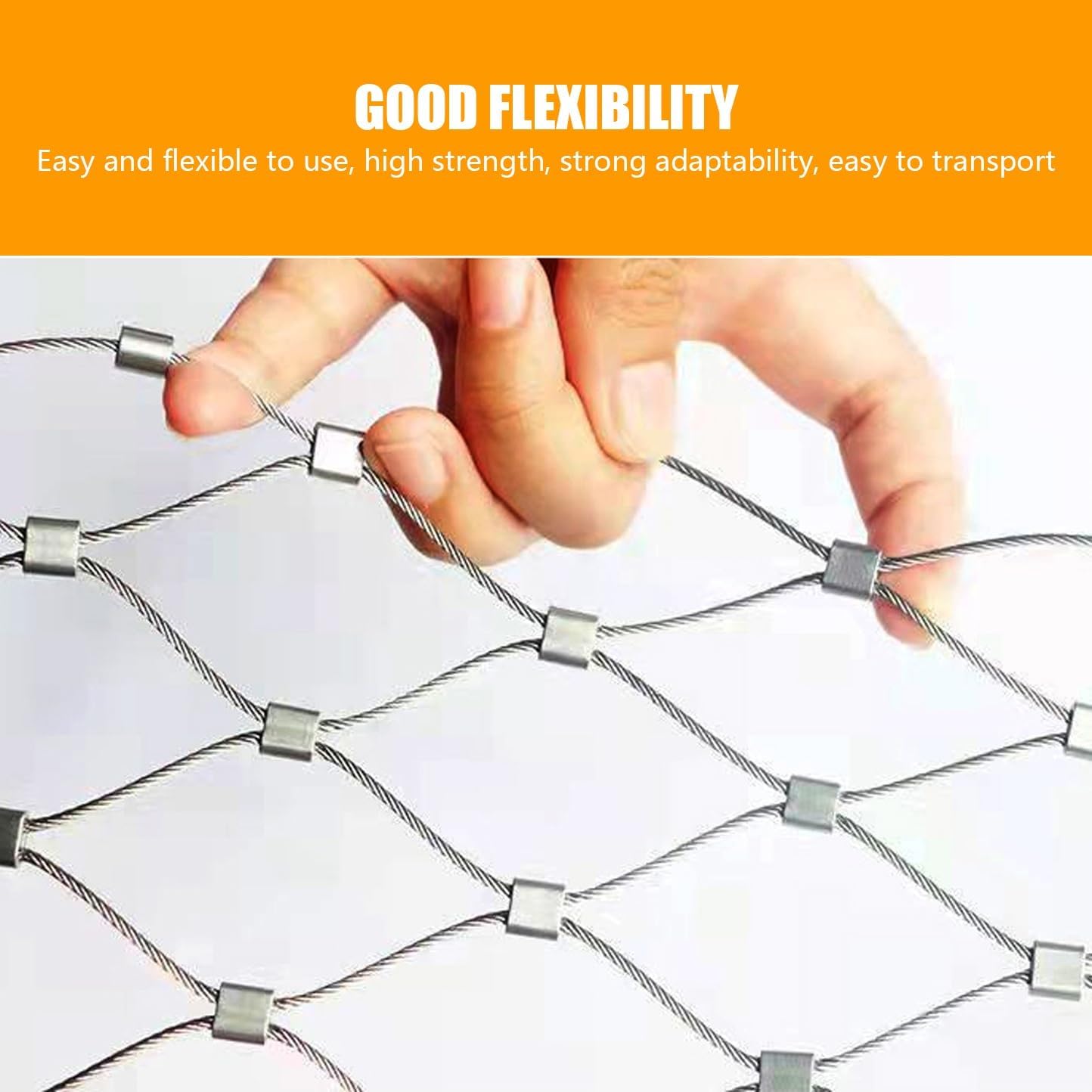 Stainless Steel Wire Rope Netting Balcony Stair Fall Protection Fence 1.5mm Thickness Multifunctional Metal Mesh Animal Barrier Easy To Install Suitable For Long-term Use(Silver-mesh5cm,3.28x3.