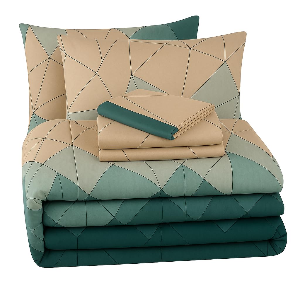 Amazon Brand - Umi Microfiber 220 GSM Ultra Super Soft Glace Cotton AC Comforter Set King Size Double Bed with 1 Flat Bedsheet-90x100 inch and Two Pillow Covers - 4 pc Bedding Set (Blue & Beige)-image-23