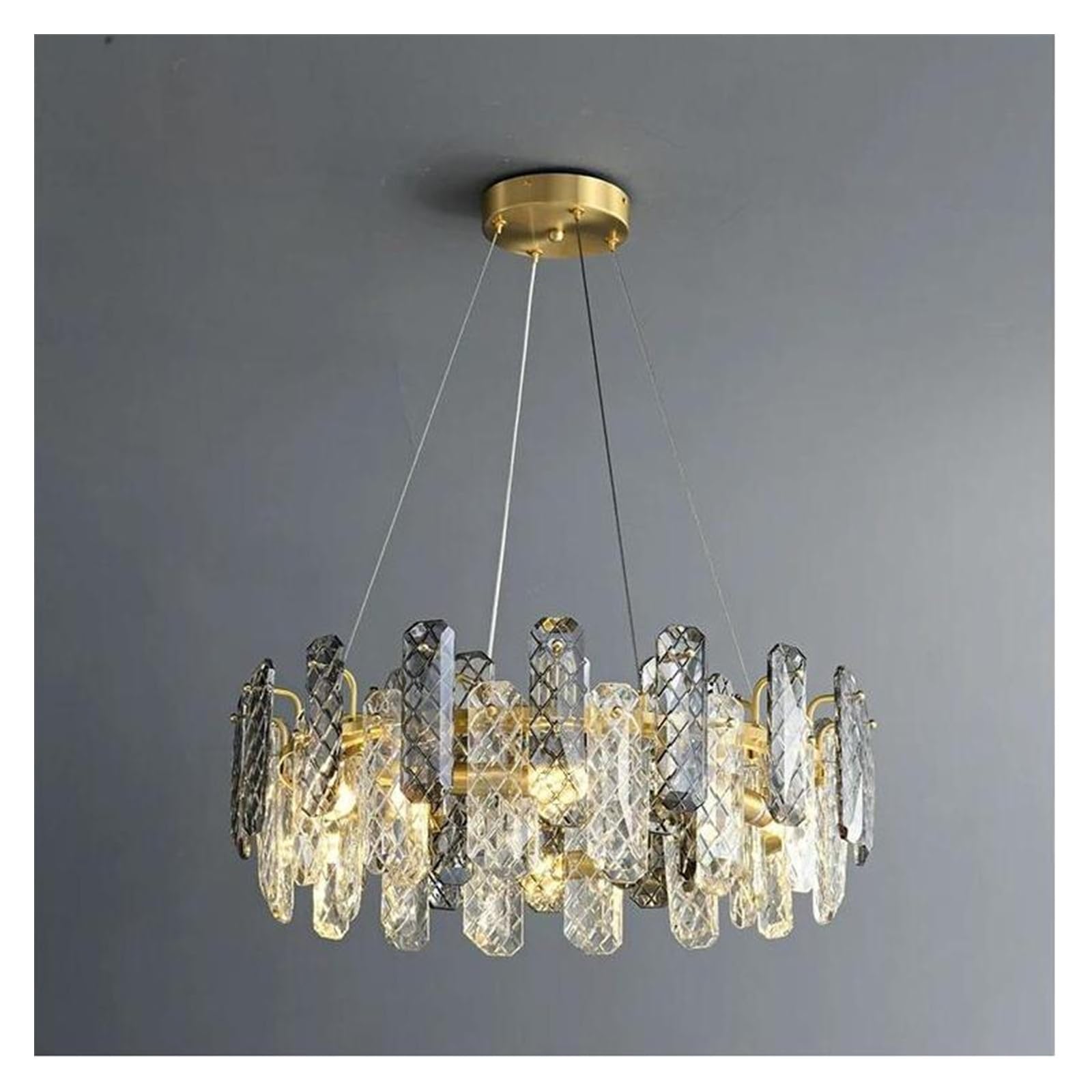Genérico Lámpara de techo moderna cristal redonda latón gris ahumado for sala estar, comedor, iluminación del hogar, decoración, personalizable(Warm White,AD50CM)