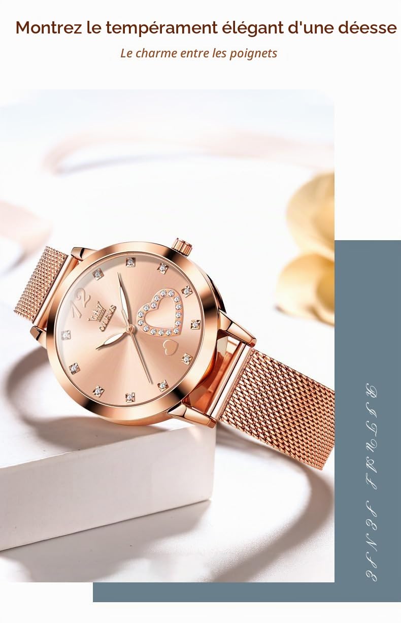OLEVS Femmes Montres Luxe Or Rose Femmes Ultra - Mince Montre légère en Acier Inoxydable Mesh Montre - Bracelet élégant étanche pour Femmes avec Bracelet réglable