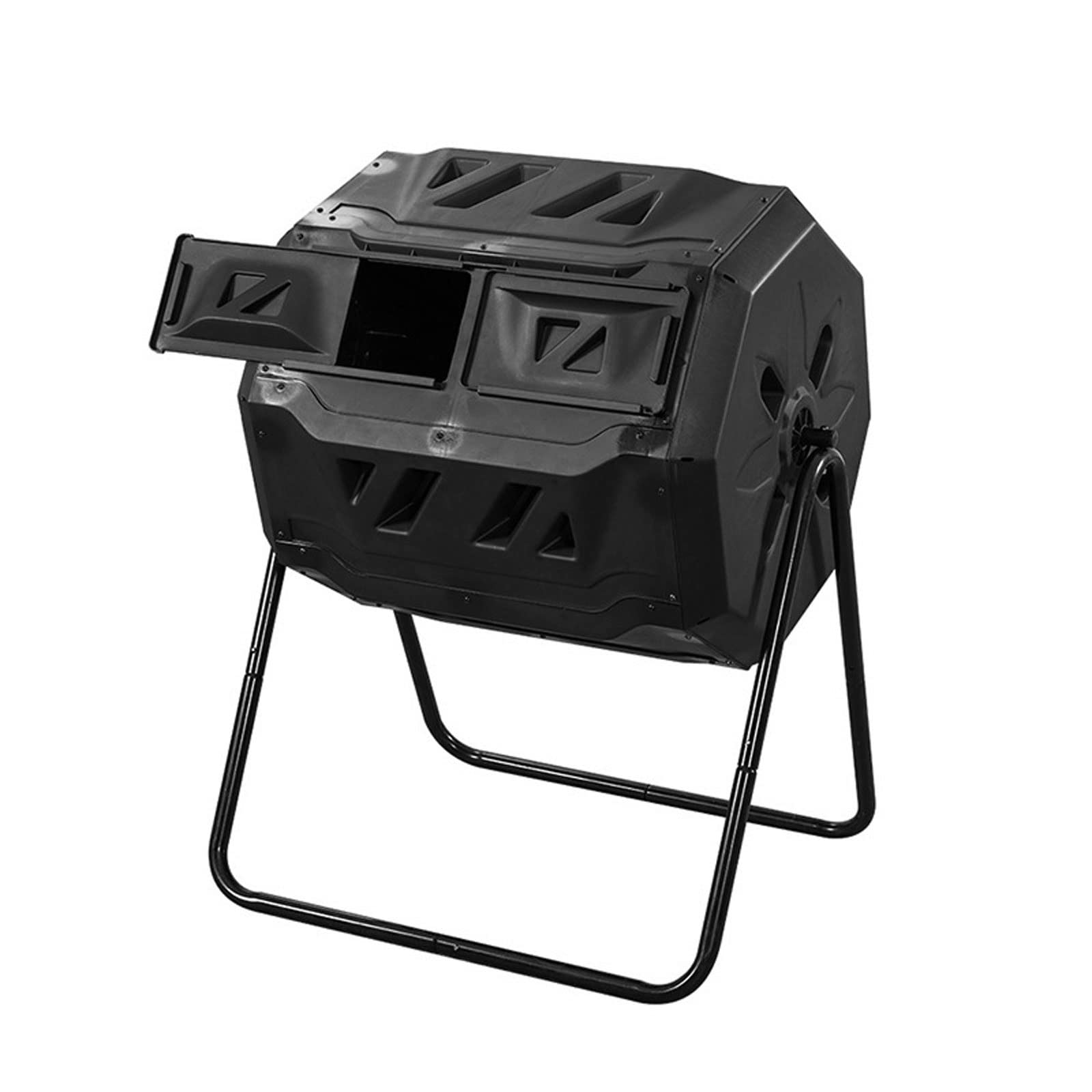 Kompostownik do ogrodu, Zewnętrzny dwukomorowy kompostownik bębnowy, obrotowy pojemnik na kompost na zewnątrz do ogrodu, kuchni i odpadów ogrodowych, 160L/42 galony