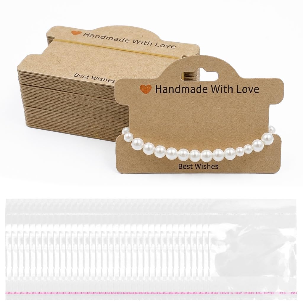 HASTHIP® 100PCS Jewelry Display Card with Matching Clear Pouches, Small Handmade Jewelry Business Supplies, Ideal for Boutiques, Bracelet, Necklace, Bangle, Anklet, 10x7.2cm-image-8