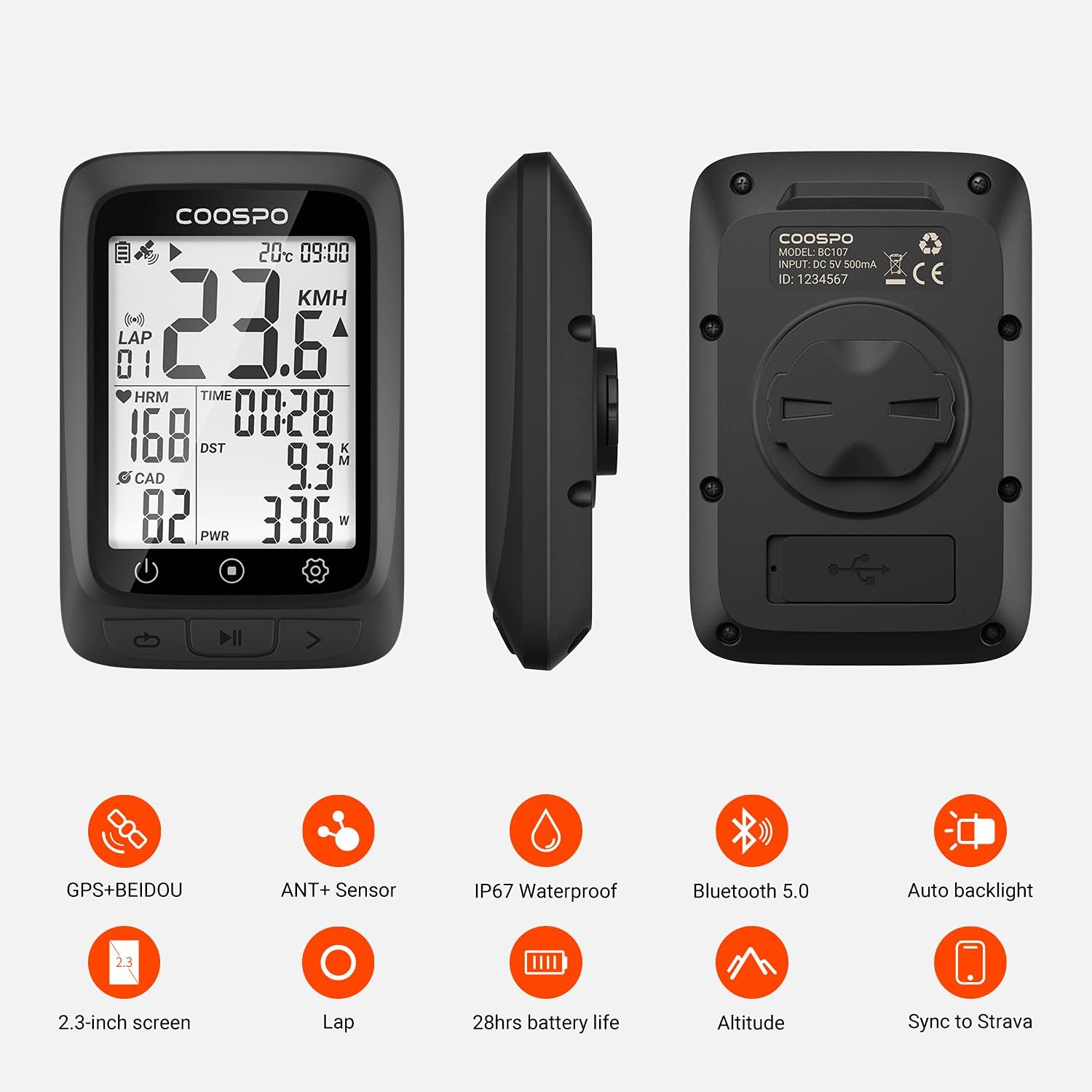 COOSPO Bike Computer GPS Wireless, ANT+ Cycling Computer GPS with Bluetooth , Multifunctional ANT+ Bicycle Computer GPS with 2.4 LCD Screen, Bike Speedometer with Auto Backlight IP67 : Sports & Outdoors