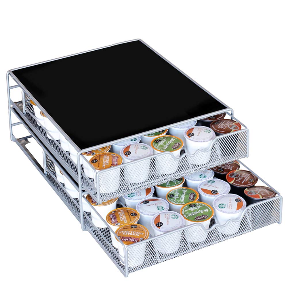 Bakaji - Cajón Organizador Portacápsulas de café - Organizador para cápsulas Nespresso, Nescafè, Lavazza - Perfecto para cápsulas y monodosis, Fabricado en metal, 2 Cajones extraíbles 37 x 28 x 15 cm