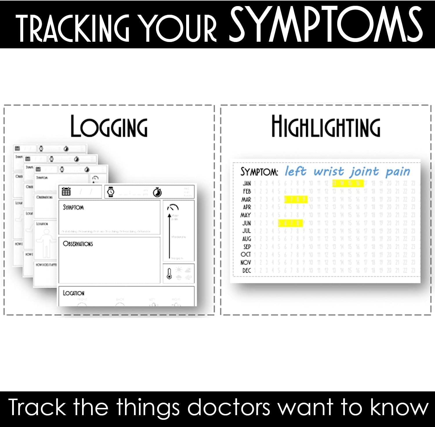 The Symptoms Log - A Guided Daily Journal for Tracking Symptoms. Wellness Tracking Journal for Everyone. (Symptoms Log 3 Pack)