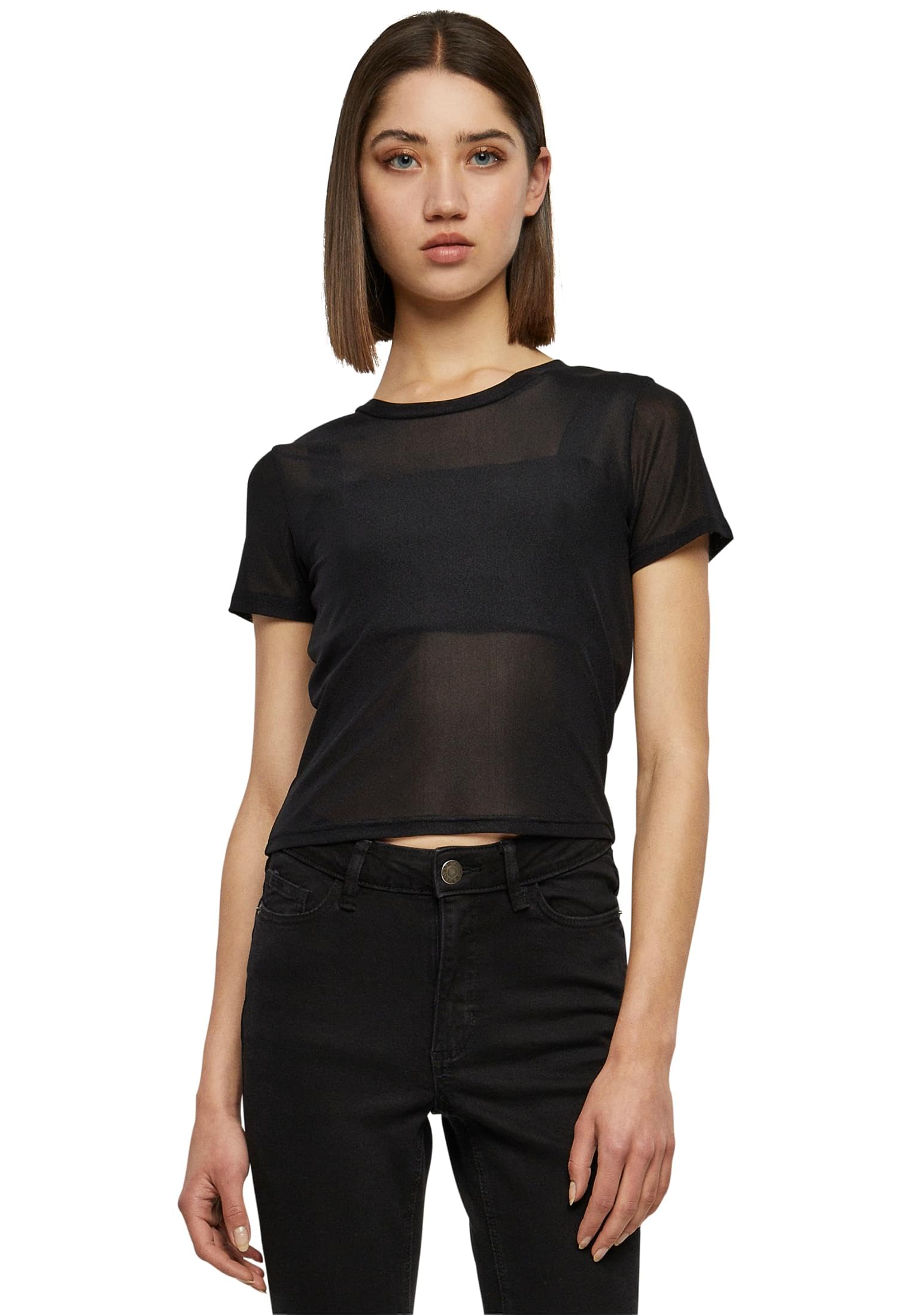 Urban Classics Women's Ladies Short Mesh Tee T-Shirt, Black,