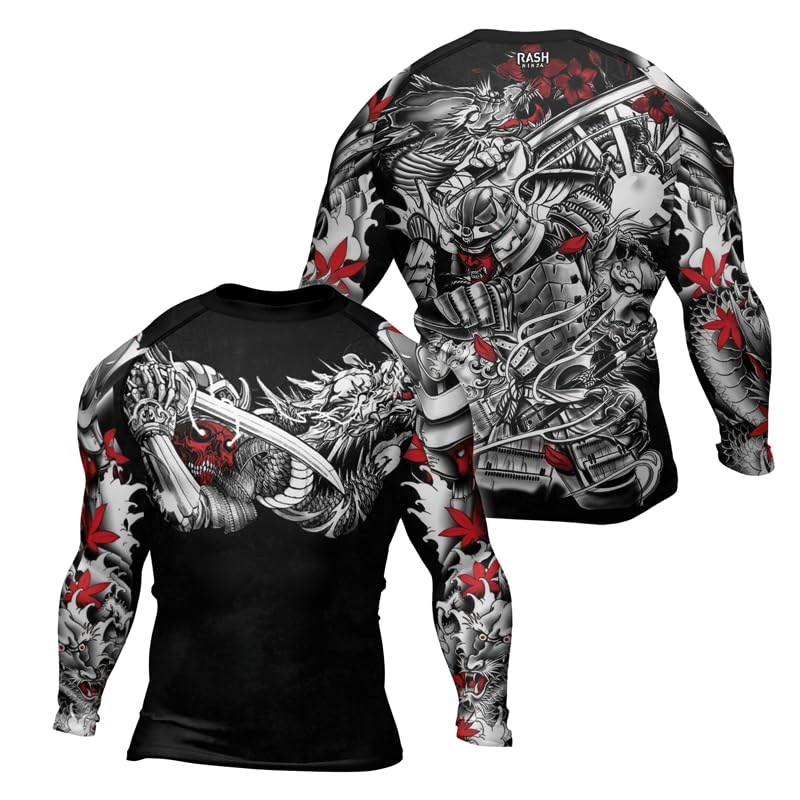 Samurai Long Sleeve Compression Rash Guard Men 3D Baselayer Skin Performance Shirt for MMA BJJ Jiu-Jitsu Muay Thai