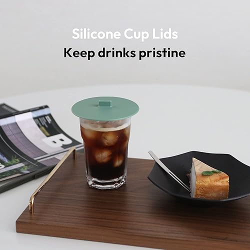 Miniatura 2 de Carrotez Fundas de silicona para bebidas, tapas reutilizables para tazas, fundas para copas de vino, juego de 2 unidades, color verde soja