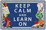 Flagship Carpets - Keep Calm & Learn On Area Rug for Children's Classroom, Kid's Bedroom, Teacher's Space and at Home Family Living or Play Room, 2' x 3', Blue
