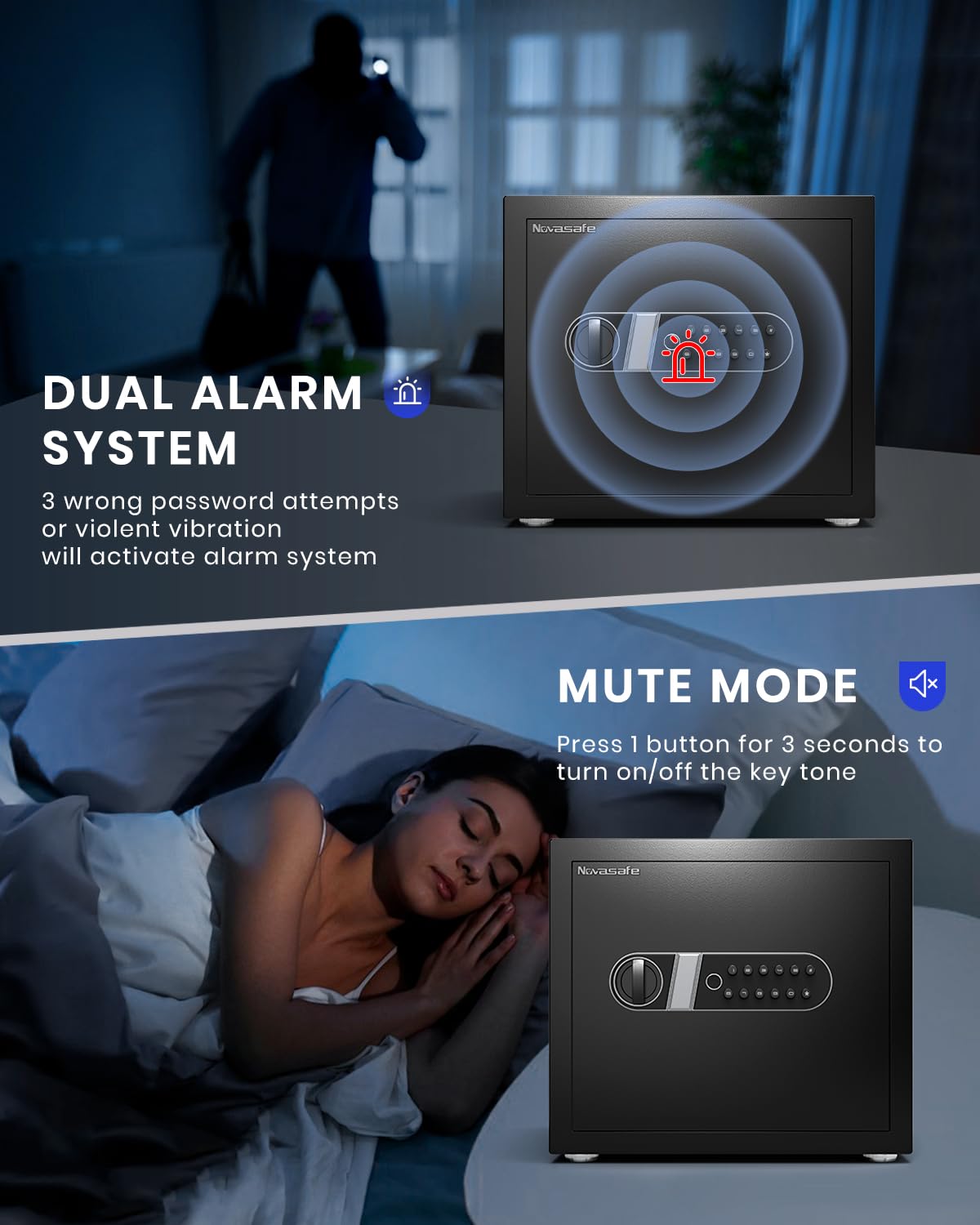 Biometrischer Tresor, Fingerabdruck-Heimsafe mit feuerfester, wasserdichter Tasche und Schlüssel, 1,4 cu ft Sicherheits-Geldsafe für Bargeld, Schmuck, Wertsachen, digitale elektronische Tastatur,