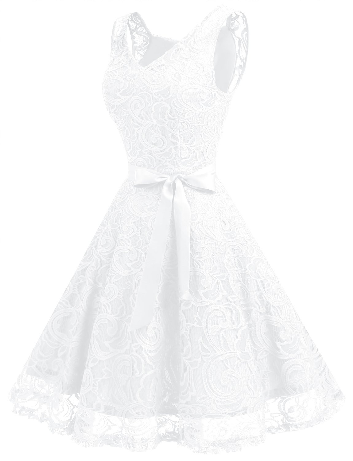 Condition photo showing New/Like New for dressystar 0010 women floral lace bridesmaid party dress short prom dress v neck white m