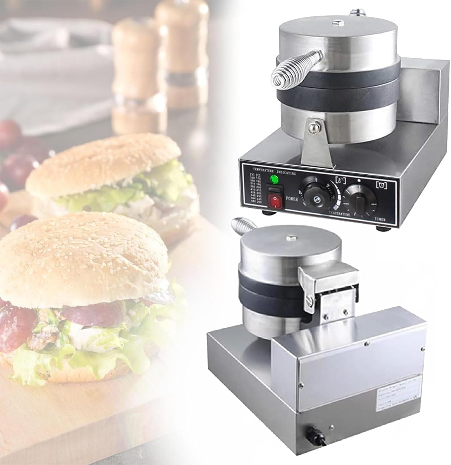 Elektryczna Prasa do Burgerów i Panini, Dwustronny Grill 800W do Szybkiego i Równego Smażenia, Maszynka do Kanapek Śniadaniowych z Powłoką Nieprzywierającą i Regulowanym Zawiasem