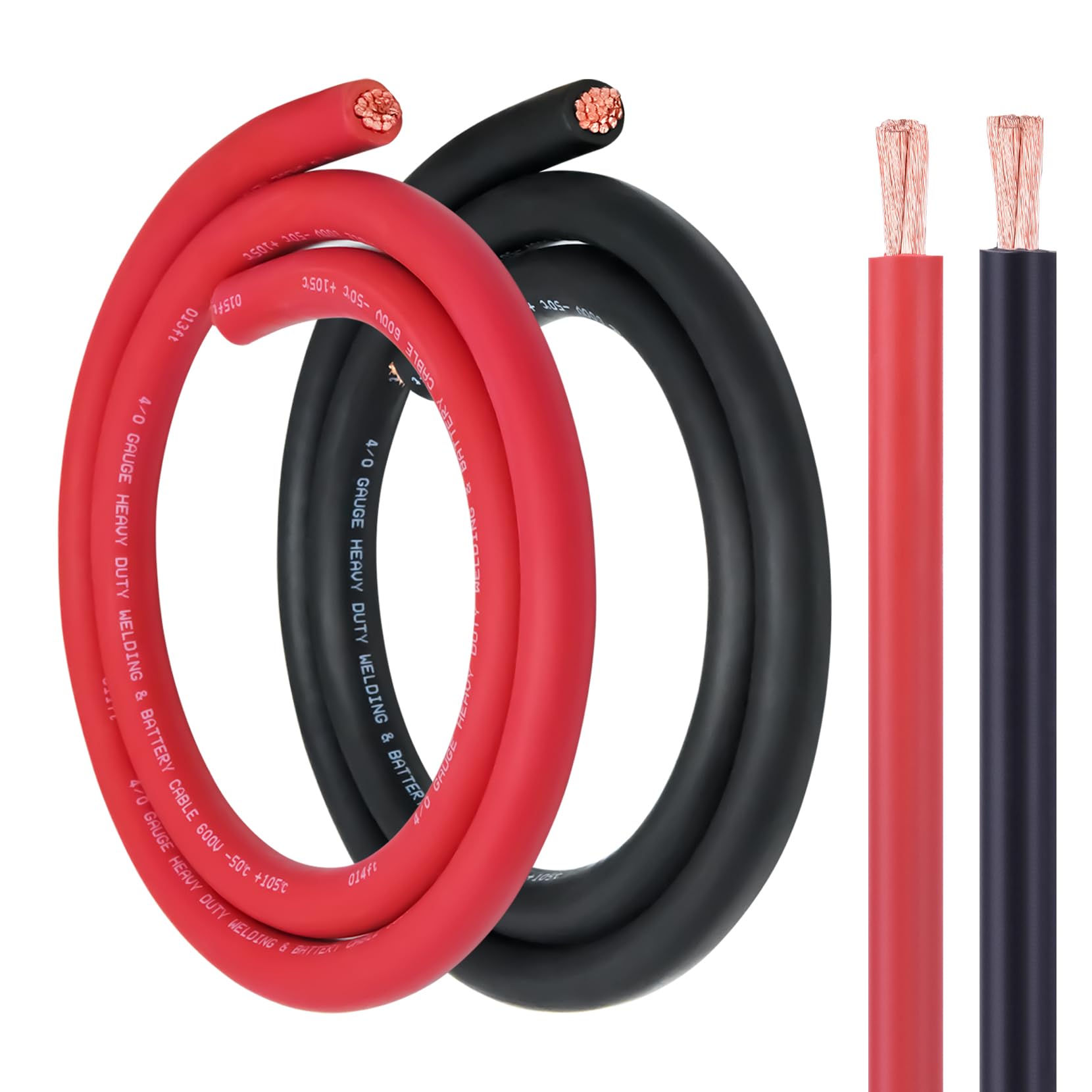 4/0 Battery Cable, 5FT Red + 5FT Black 4/0 Welding Cable, 4/0 Copper Wire for Automotive, Battery, Solar, Marine and Generator