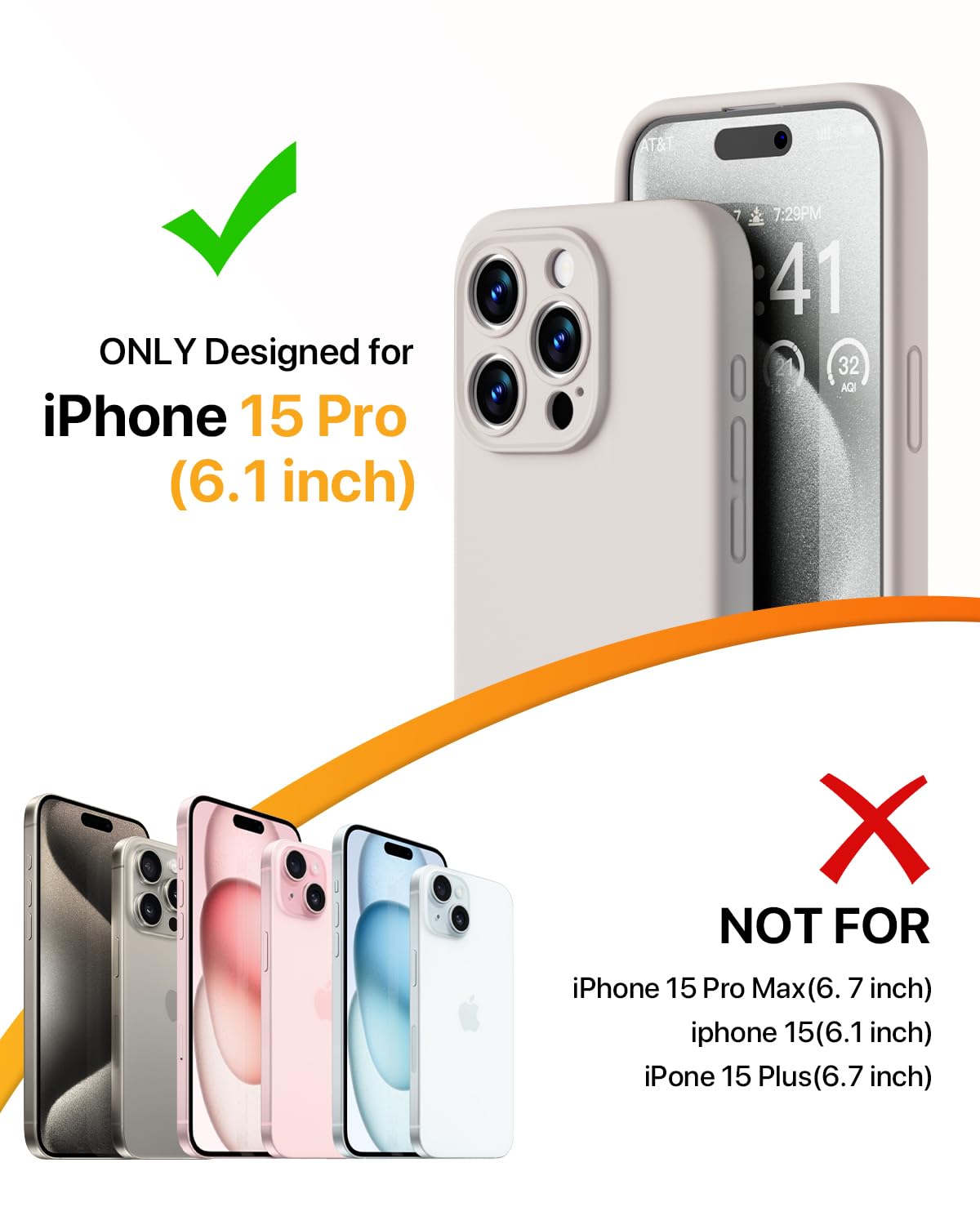 GOODVISH 3 in 1 Silicone Cover per iPhone 15 Pro 6.1" (2023), Custodia con 2 Pellicola Protettiva, Case per Cellulare Ultra Sottile Antiurto Resistente [Protezione Fotocamera], Grigio Roccia