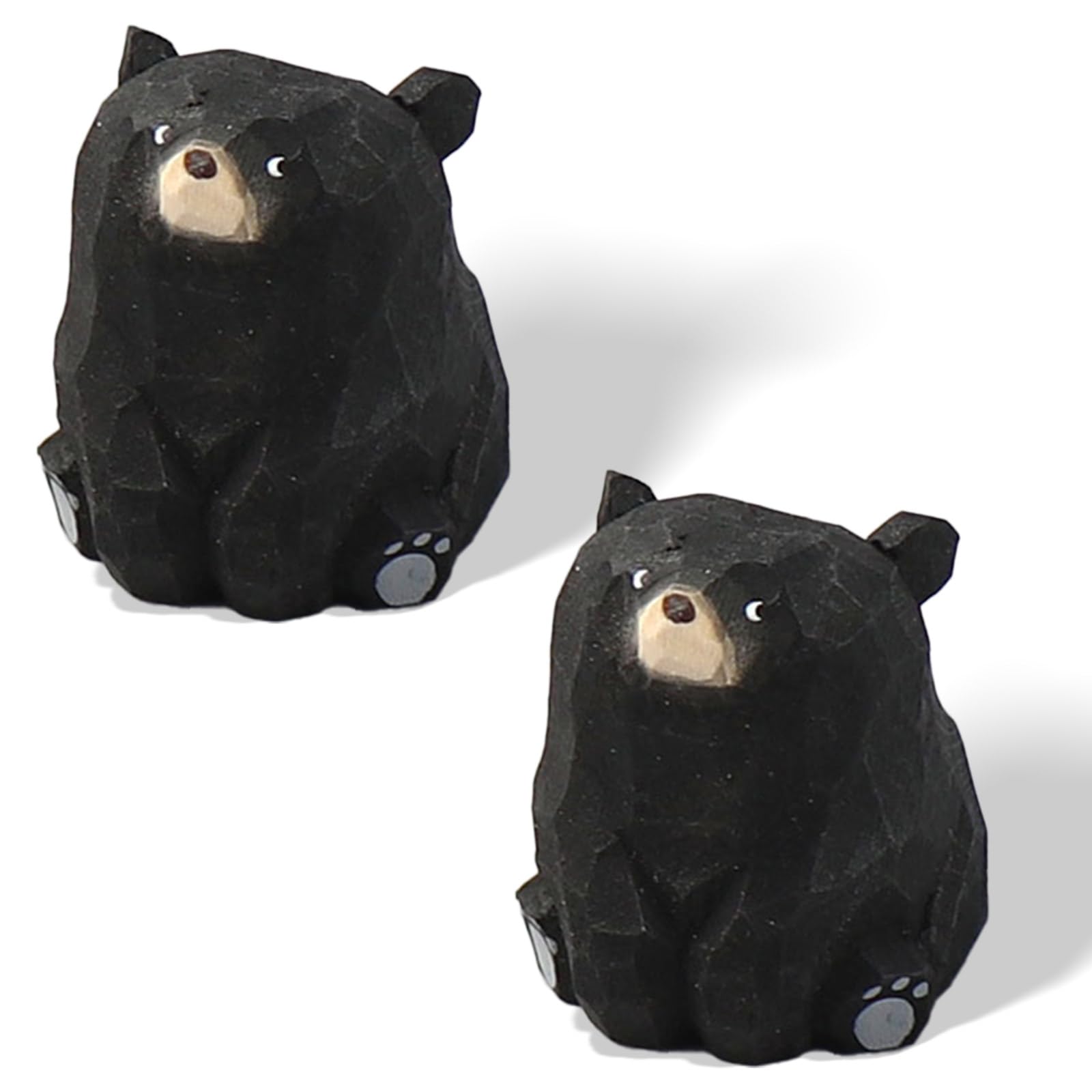 COVRA 2-Pack Handmade Carved Wooden Bear Figurines, 1.4" Sitting Bear Statues, Solid Wood Mini Decor for Bedroom, Office, Playroom, Art Carving