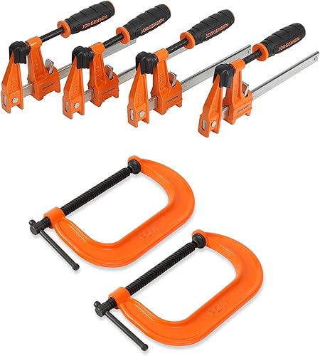 Jorgensen Juego de abrazaderas de barra de 6 pulgadas y juego de pinzas en C de 6 pulgadas