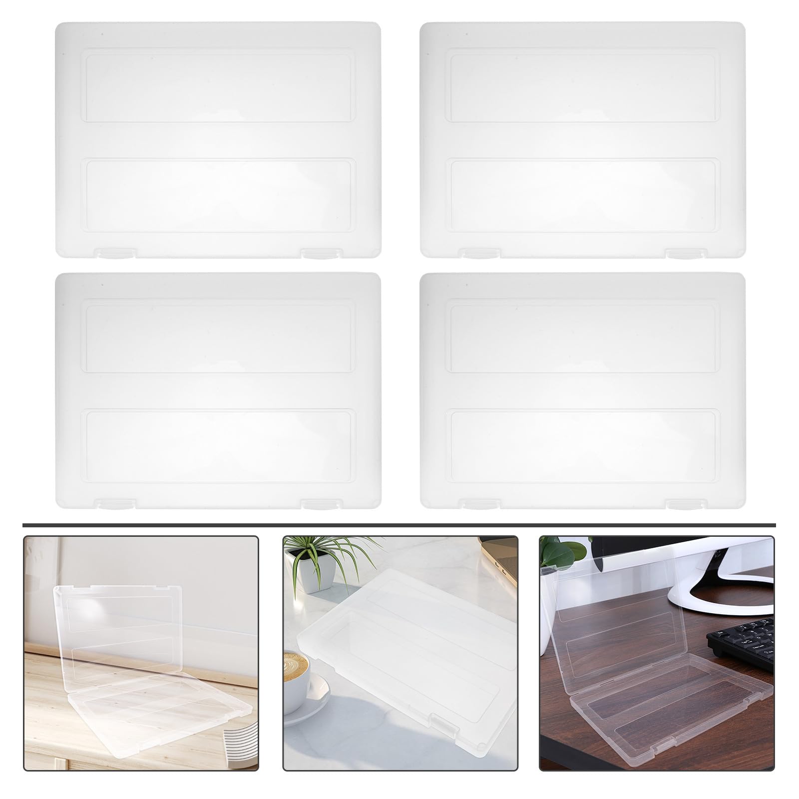 MAGICLULU Juego de 4 Cajas Transparentes para Almacenamiento de Archivos A4, Organizador de Documentos Superficie Lisa y Material Pp Adecuado para Oficina y Archivo Diario