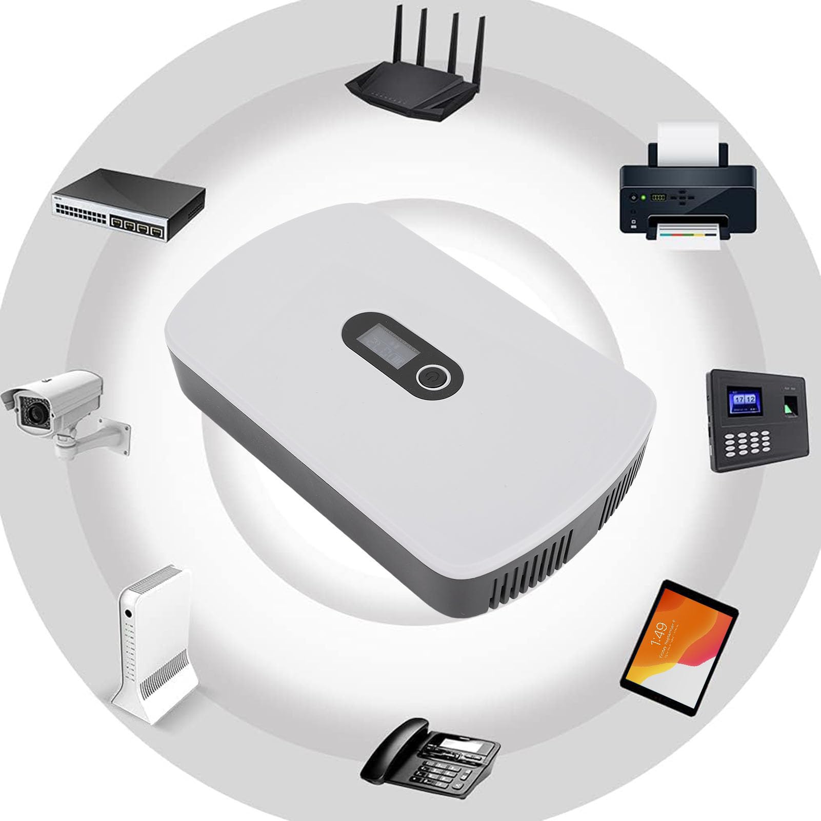 YWBL-WH Fuente de Alimentación UPS, Pantalla LCD de 8800 MAh, Respaldo de Energía Ininterrumpida con Múltiples Salidas, para Enrutadores, Módems, Cámaras de Seguridad, Teléfonos (Enchufe de la UE)