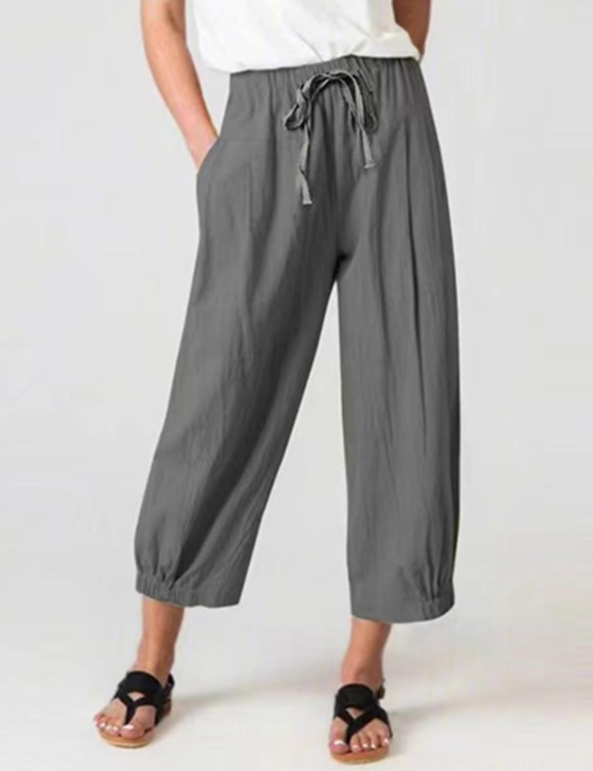 Bozanly Summer Capri Pants for Women Casual Elastic Waist Cotton Linen Comfy Yoga Crop Pants Trousers 2026 - Image 2