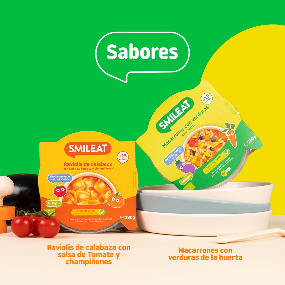 Smileat Platito de Macarrones con Verduras de la Huerta Ecológico 200g