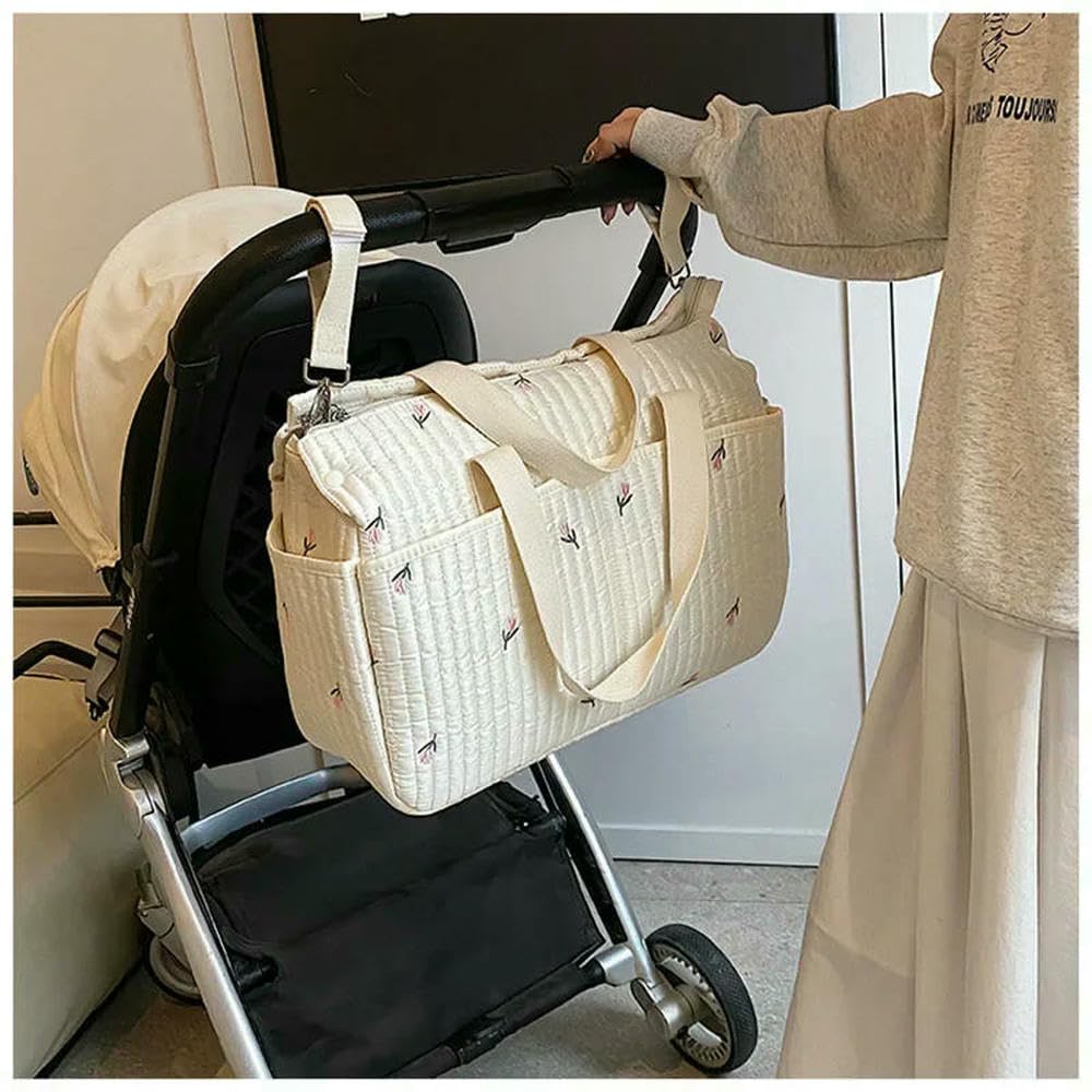 JJDFW Borsa per pannolini, grande capacità, portatile, per passeggino, organizer con ricamo a forma di orso, oliva, borsa per maternità