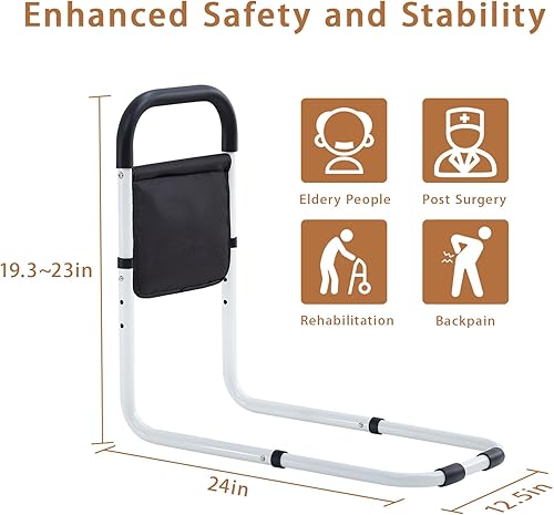 Miniatura 5 de Rieles de cama para adultos mayores, rieles de asistencia de cama para personas mayores, ajustables (19.3 a 23 pulgadas) con tubo de acero de 0.47