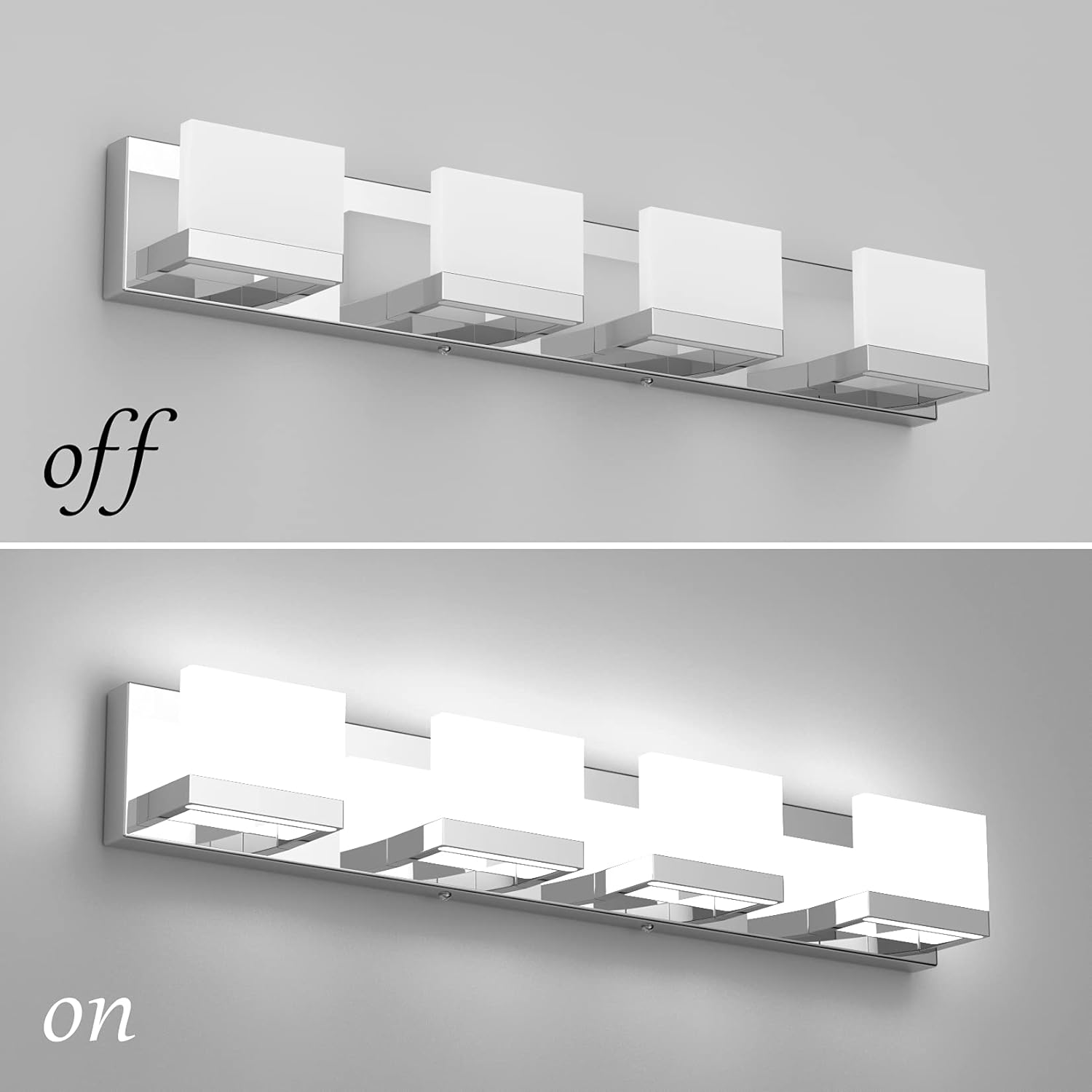 Tipace Dimmable Modern 4 Lights LED Vanity Light for Bathroom Up and Down Chrome Bathroom Wall Light Fixtures Over Mirror(White Light 6000K)