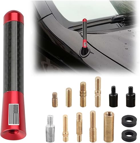 Miniatura 12 de BESULEN Antena Corta para Automóvil, Antena de Radio de Aluminio con Diseño de Bandera Estadounidense en Fibra de Carbono de 4.7 Pulgadas