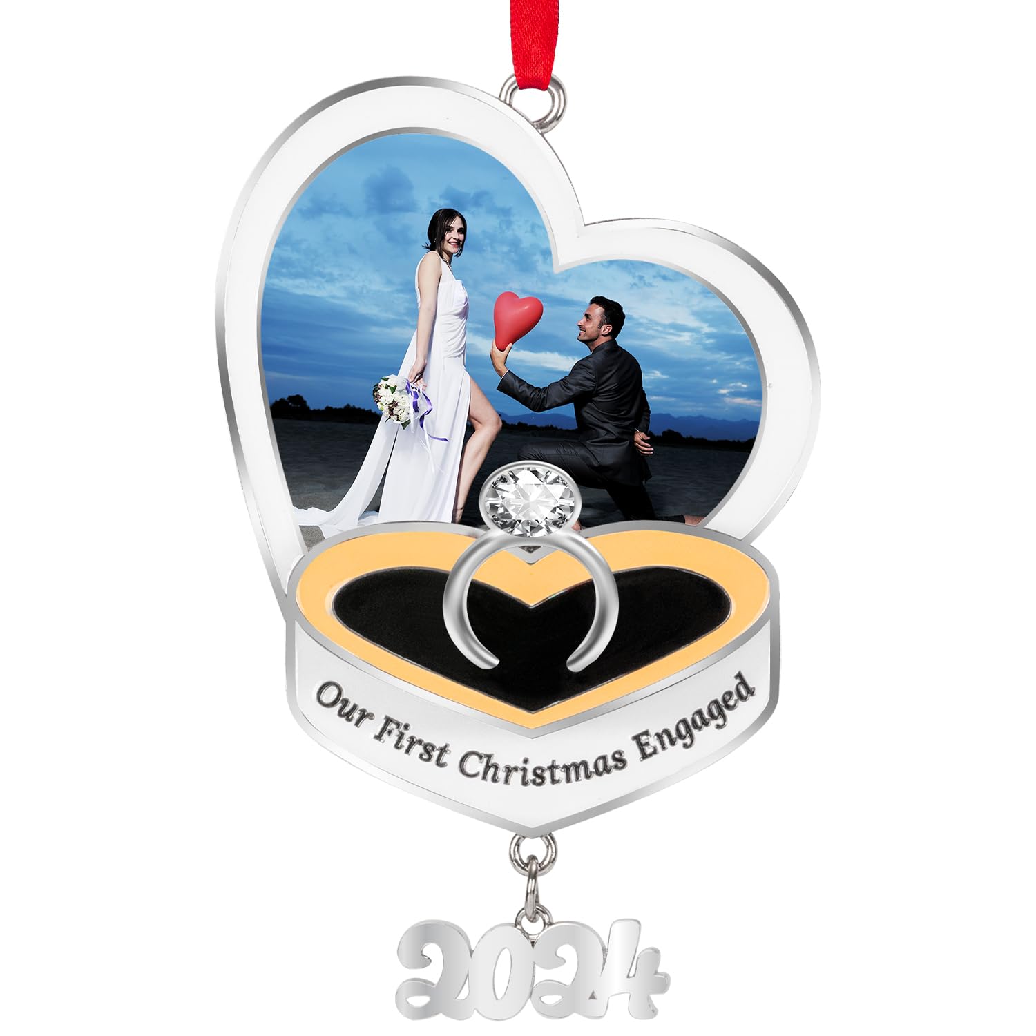 Our First Christmas Engagement Photo Ornament 2024 -Engaged Christmas Picture Ornament 2024 - Wedding Ring Engagement Photo Ornaments for Xmas2024