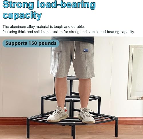 Miniatura 4 de Soporte de esquina negro para plantas, estante de 3 niveles para macetas que ahorra espacio, resistente al óxido y a la intemperie, estante de