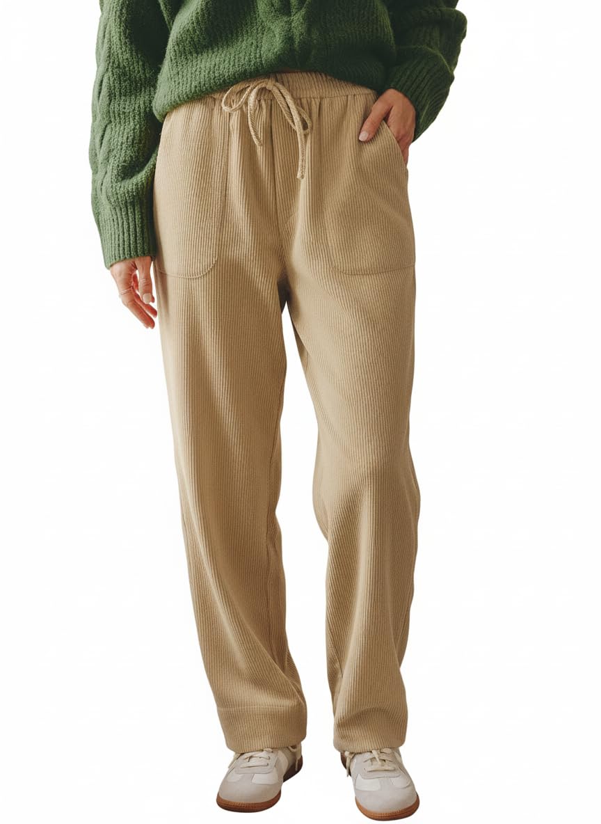 CUPSHE Womens Casual High Waist Pants Drawstring Loose Fit Fall Pants Trousers with Side Pockets