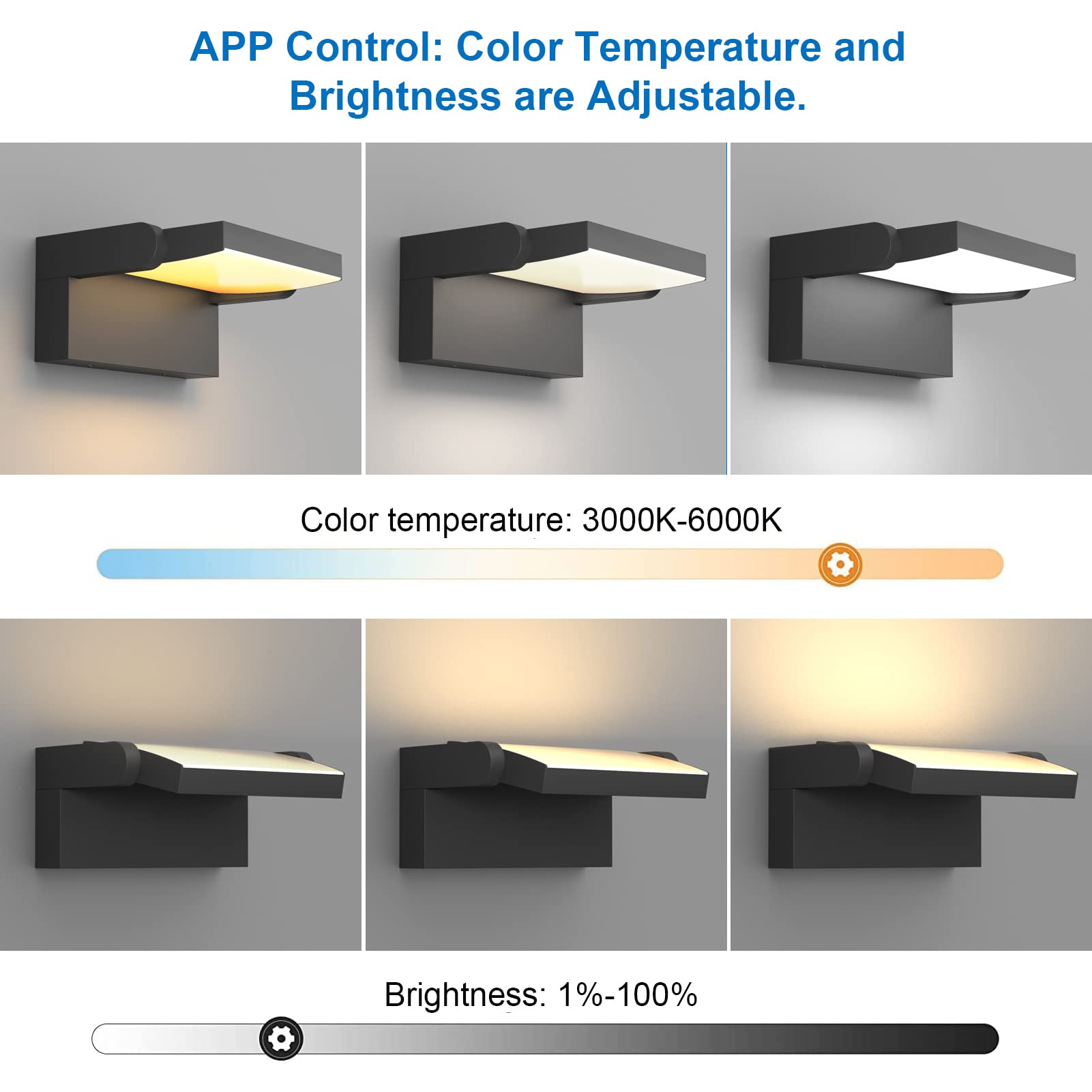 Klighten 24W LED kinkiety zewnętrzne wewnątrz, sterowanie APP, timer, nowoczesna aluminiowa lampa ścienna, 3000K-6000K, czarny