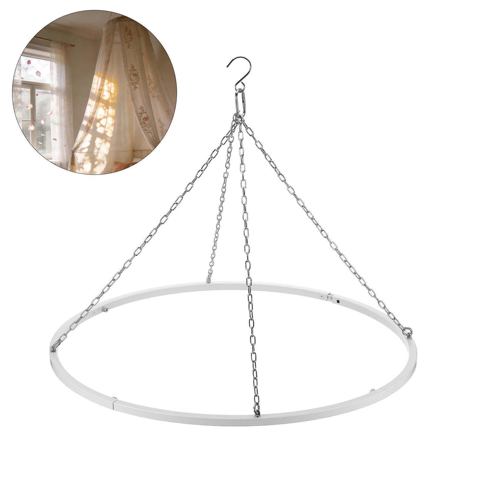 Luxshiny Support de Suspension pour Voilage de Plafond avec Anneaux Amovibles Cadre Robuste Métal pour Décoration Intérieure