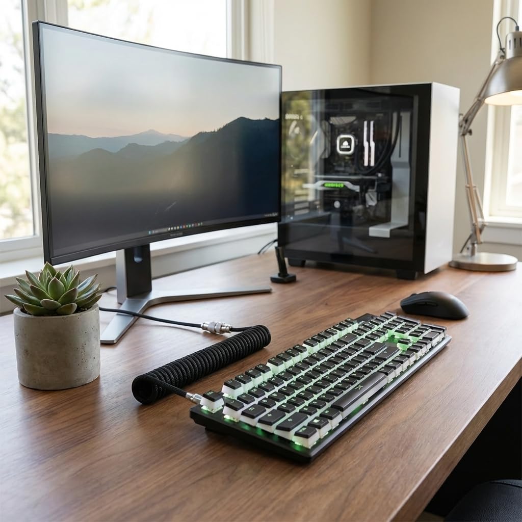 1.5-Meter-Long Coiled Mechanical Keyboard Cable with Detachable Connector (Light Black)