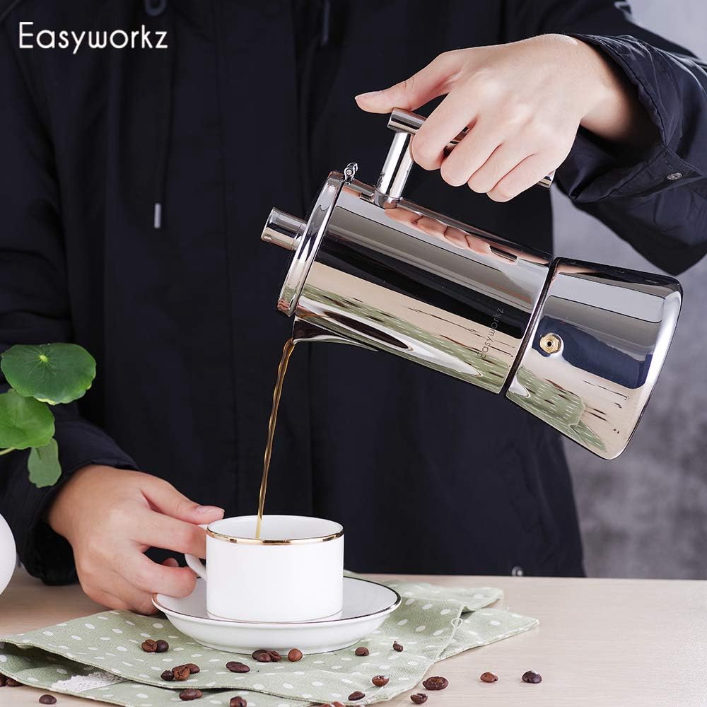 Easyworkz Diego Caffettiera Macchina per Espresso Italiana in Acciaio Inox 4 Tazze,200 ml, per fornello