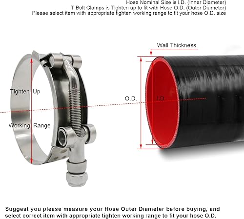 Miniatura 5 de Abrazadera de manguera con perno en T de 1.75 pulgadas, rango de trabajo de 2.008 in a 2.323 in para diámetro interior de manguera de 1.75 pulgadas,