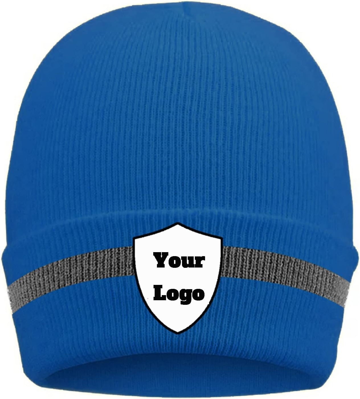 YOWESHOP Customize Unisex High Reflective Beanie Hat Outdoor Hi-Vis Knitted Hat Winter Cap for Men and Women（Blue）