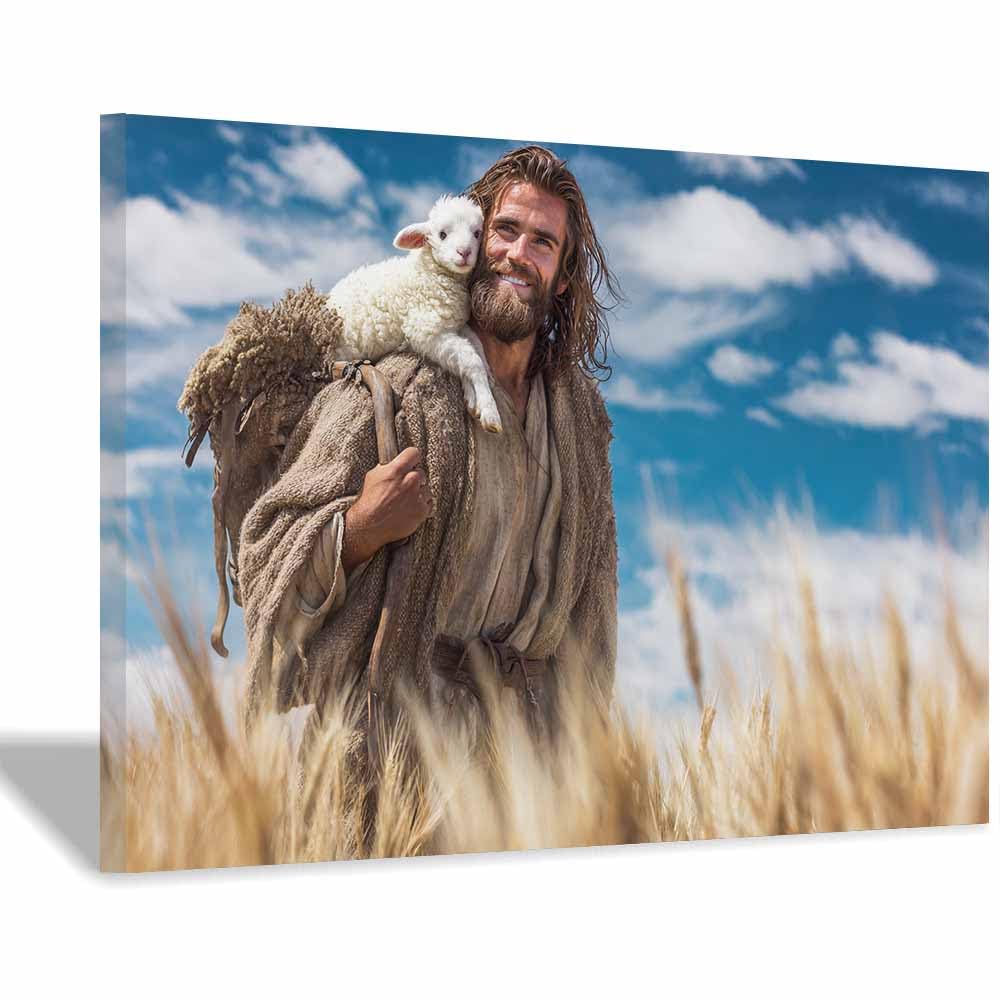 ZAMAEIU Jesus Picture Poster Carrying thes cross Christ Canvas Painting Wall Art Print,for Living Room,bedroom Apartment office corridor Decor(blue0)-30x50cm Framed