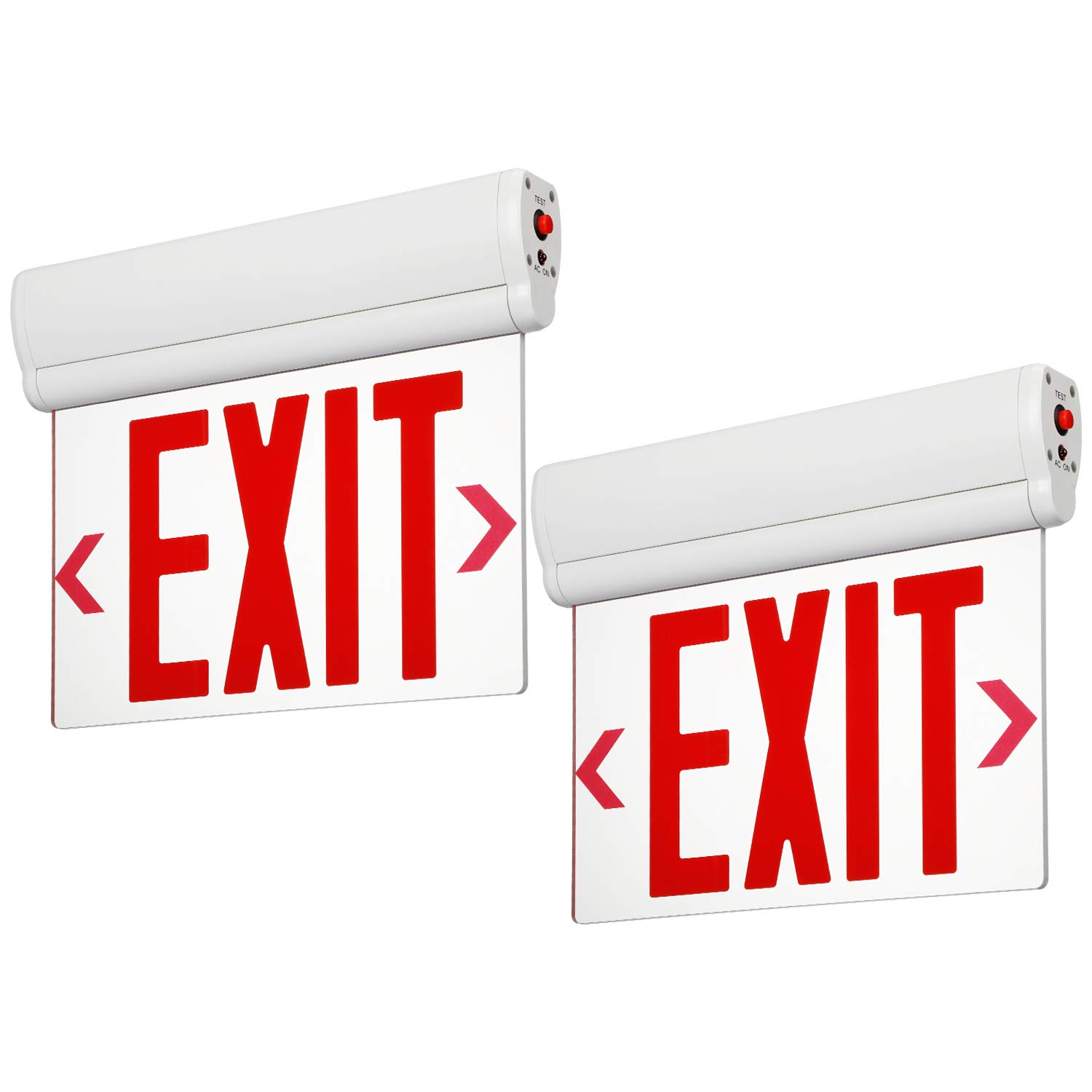 RECESSED Ceiling Mount Edge Lit Exit Sign Red LED with Battery Backup - Single Face