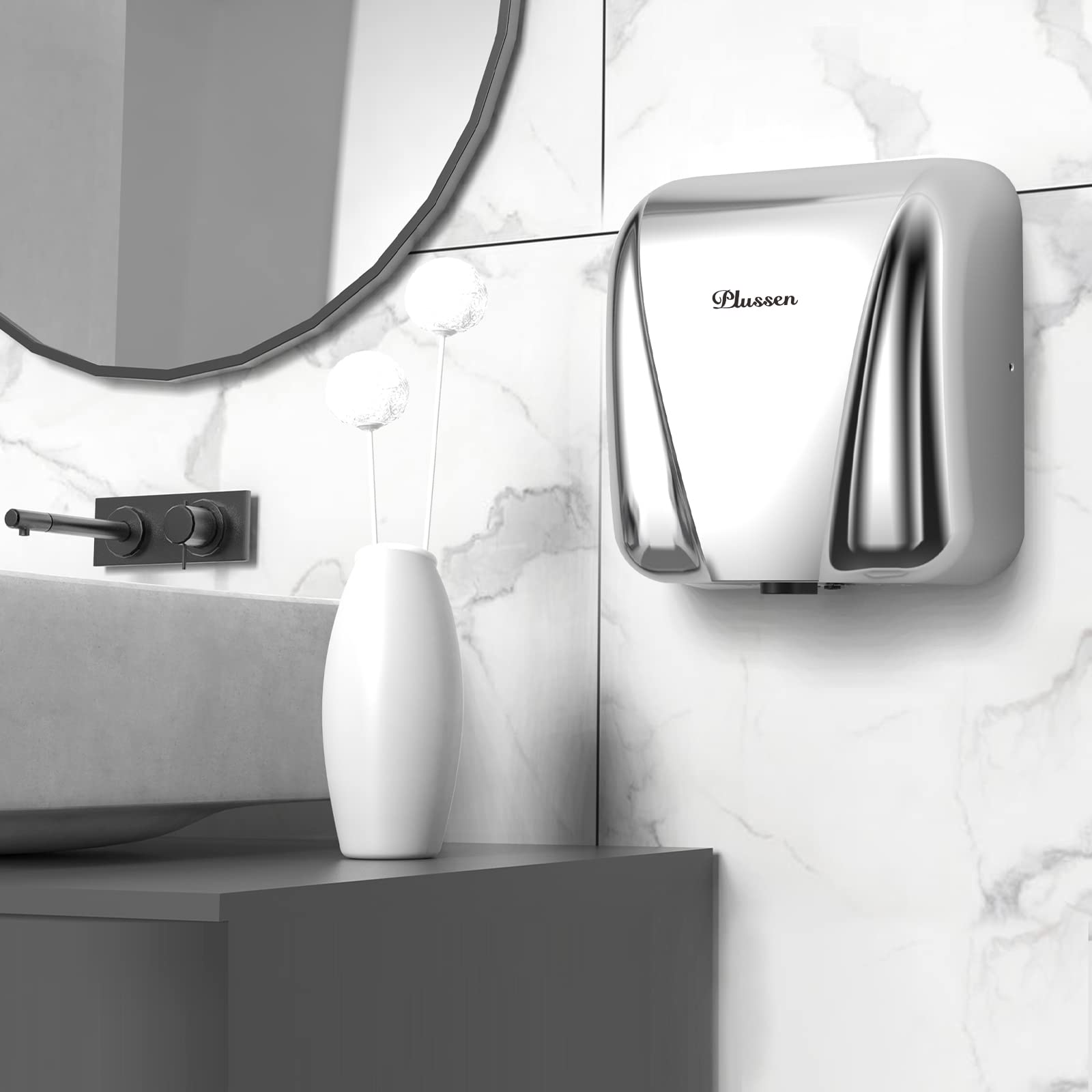 Secador de mano de acero inoxidable automático comercial eléctrico secador de mano montado en la pared para baño cocina, secado rápido de 1800 W en 10 segundos (plata)