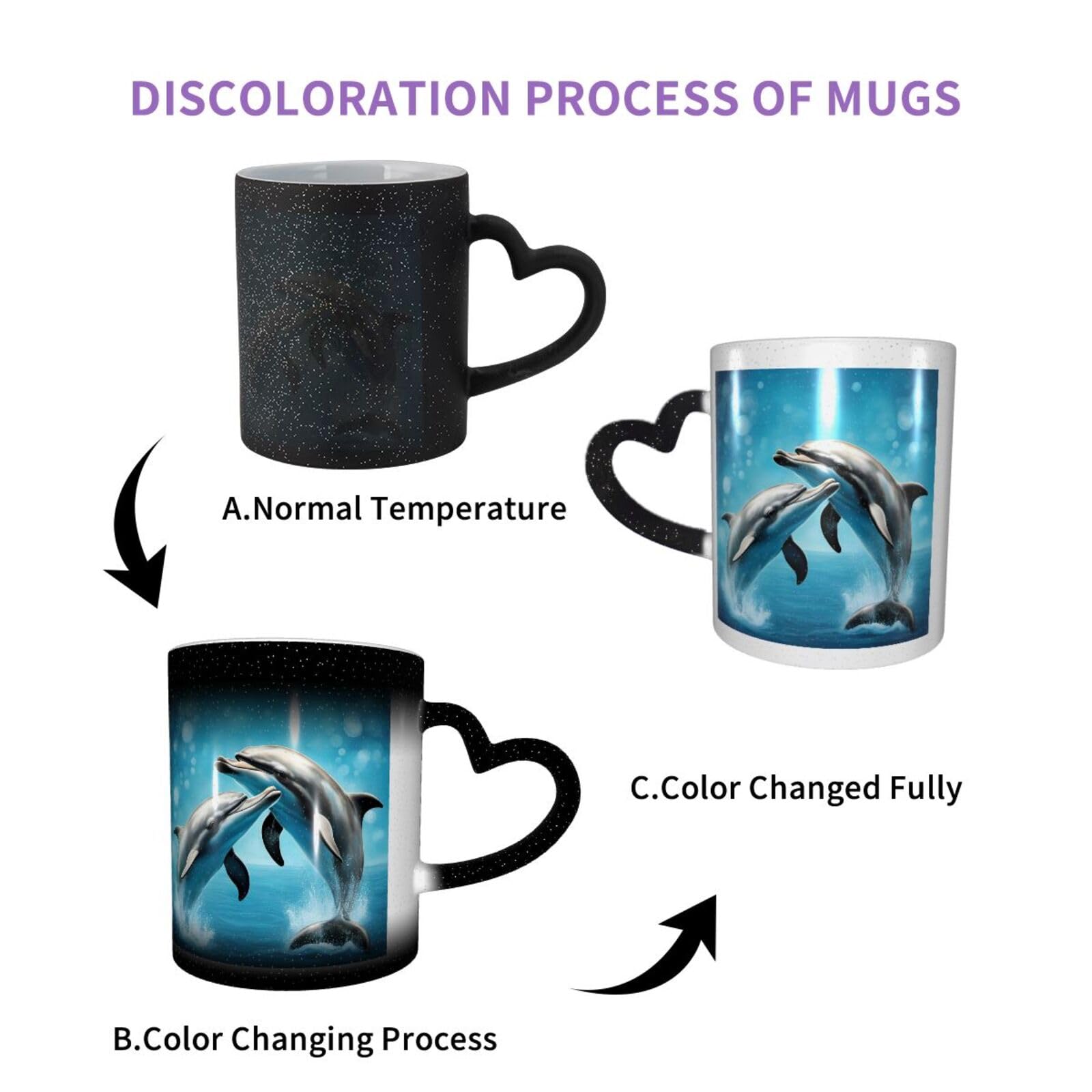 Tazza Magica In Ceramica Con Delfini E Scritta 'In Love' | Cambia Colore Con Il Caldo | Regalo Originale