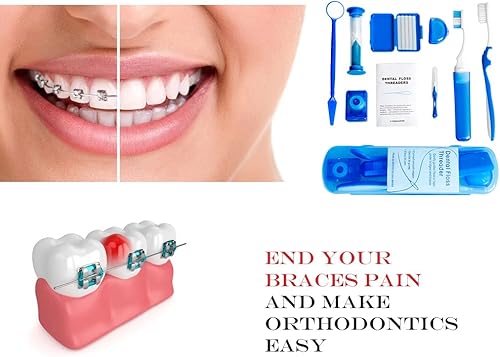 Miniatura 6 de Wenge Kit de cuidado oral de ortodoncia portátil, paquete de 2 unidades, kit de viaje para pacientes, cera de cepillado interdental, hilo dental