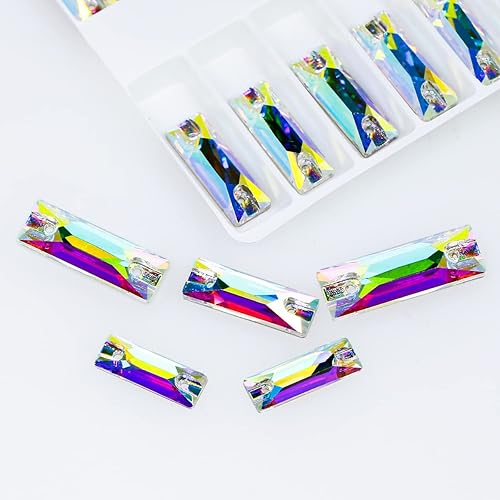 Miniatura 10 de Dongzhou Ab de cristal para coser diamantes de imitación con parte trasera plana, 2 agujeros para ropa, vestidos, manualidades, cuentas de costura,