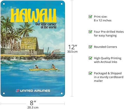Miniatura 2 de Pacifica Island Art Hawai - United Airlines - Cartel vintage de viaje de la aerolínea de Michael Hagel c.1970s - Cartel de metal vintage de 8 x 12
